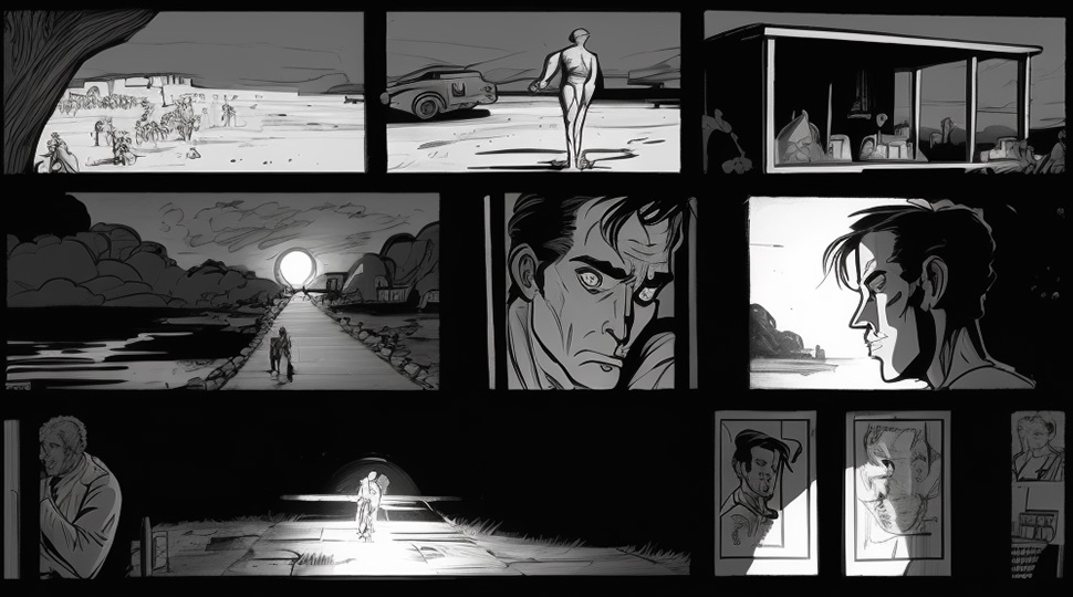 A detailed storyboard sketch