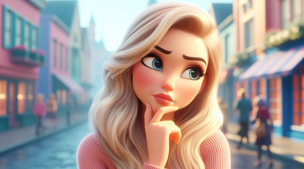 A girl in 3D character asking question