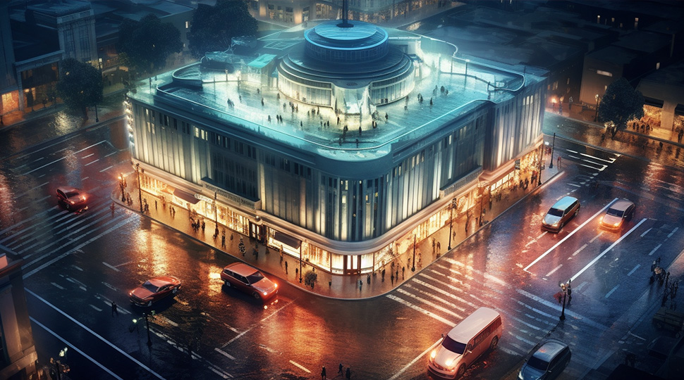 city view in advertisment night 3d