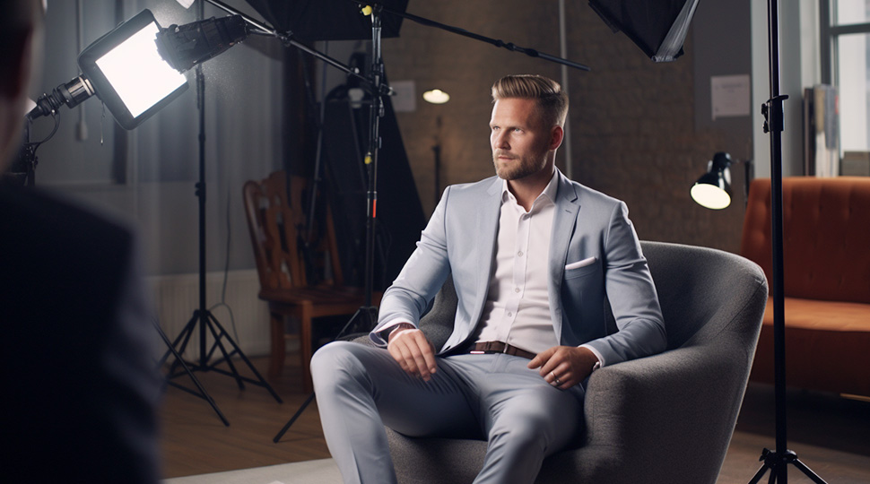 Customer Sitting for Interview Testimonial Video Scandinavian
