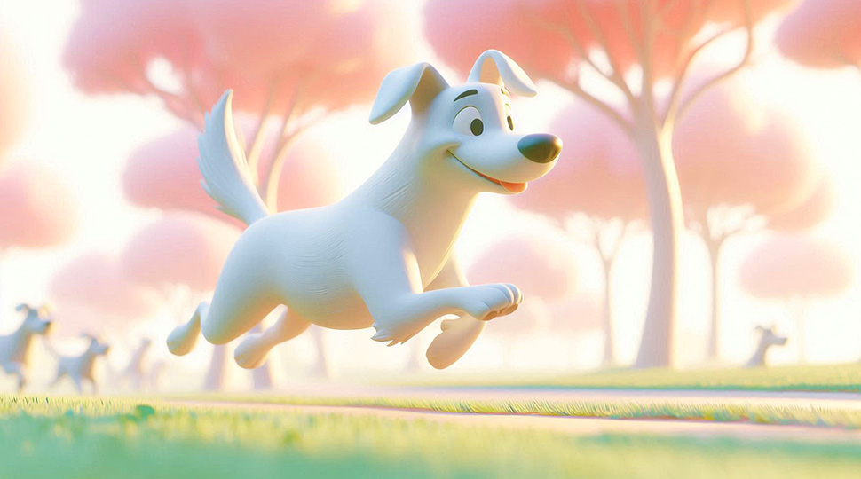 Dog running in park - 3D work