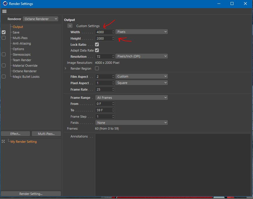 C4D Render setting resolution