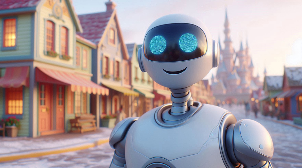robot is smiling as AI