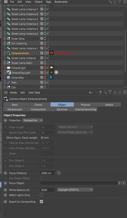 setting up octane camera c4d