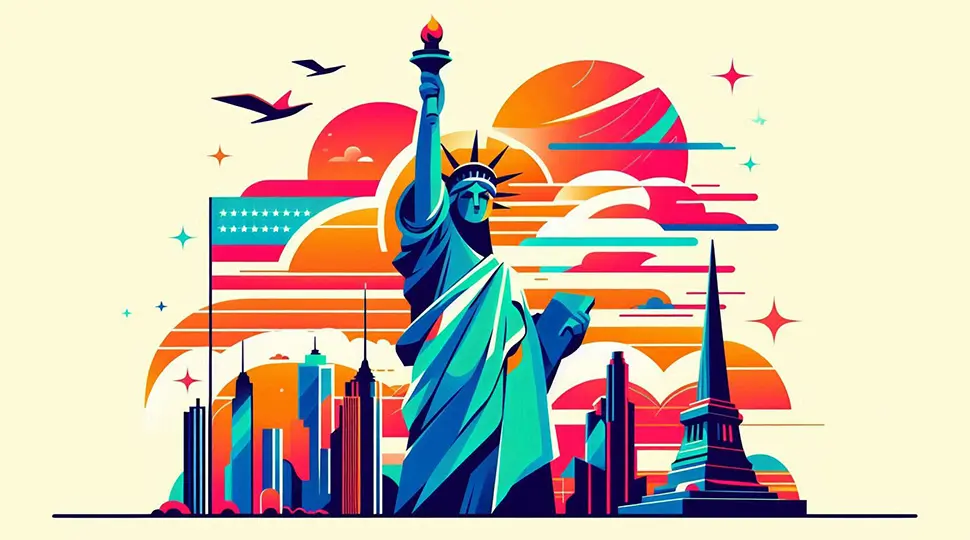 Statue of liberty Minimal Vibrant illustration style