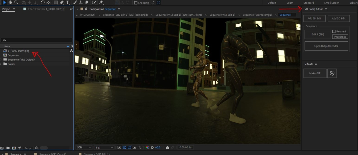 Virtual Reality Comp editor after effects
